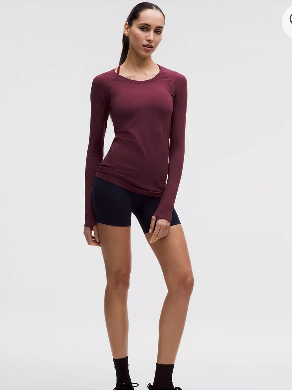 lululemon athletica Long Sleeve Crewneck Top in Burgundy Plum